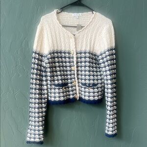 Chic Cream and Blue Women's Sweater